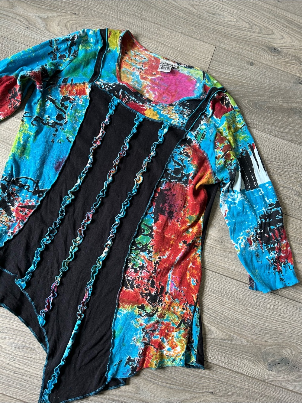 Parsley & Sage Tunic Top Art-to-Wear Colorful Print Abstract Boho size XL